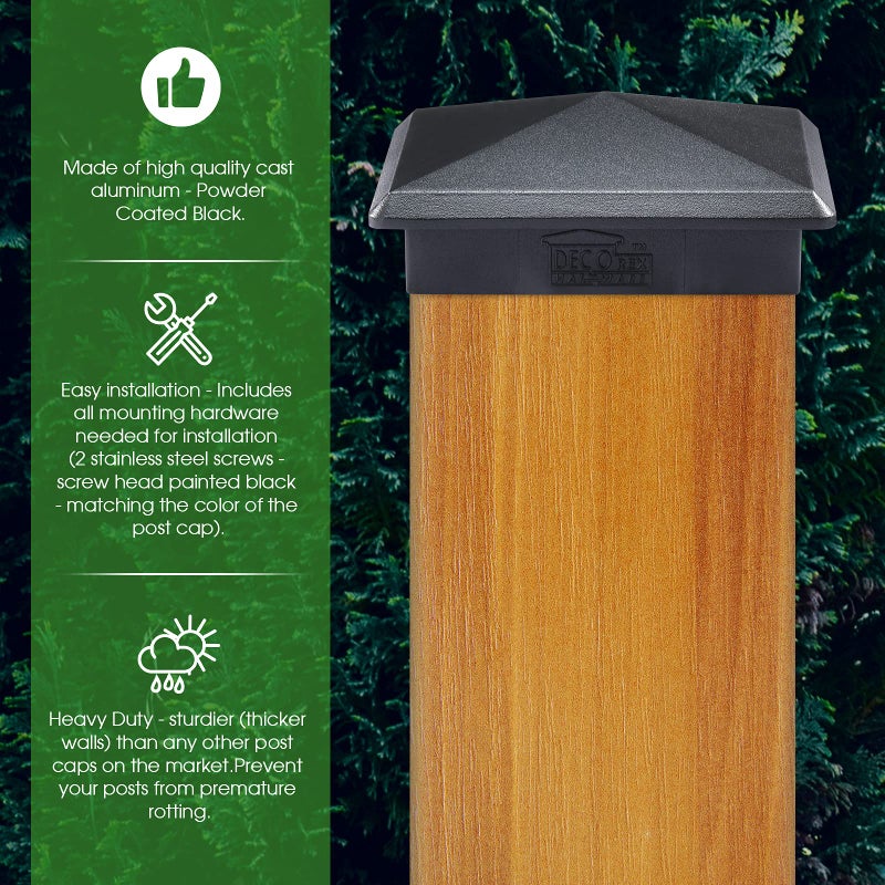 Decorex Hardware 4.5" x 4.5" Heavy Duty Aluminium Pyramid Post Cap for True/Actual 4.5" x 4.5" Wood Posts - Black (Works ONLY with Actual 4.5" x 4.5" Posts. Will NOT Work with Actual 5" x 5" Posts) - Image 5